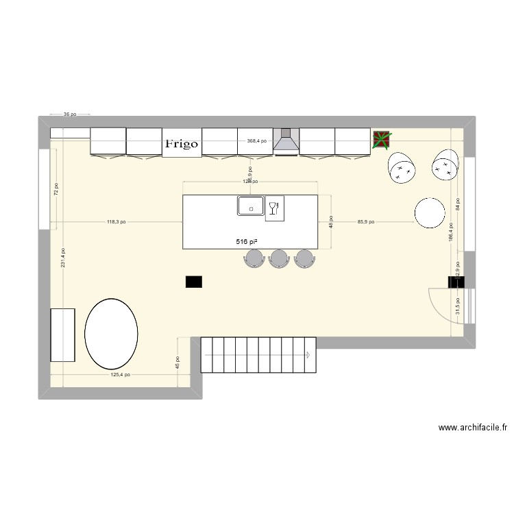 reno. Plan de 1 pièce et 48 m2