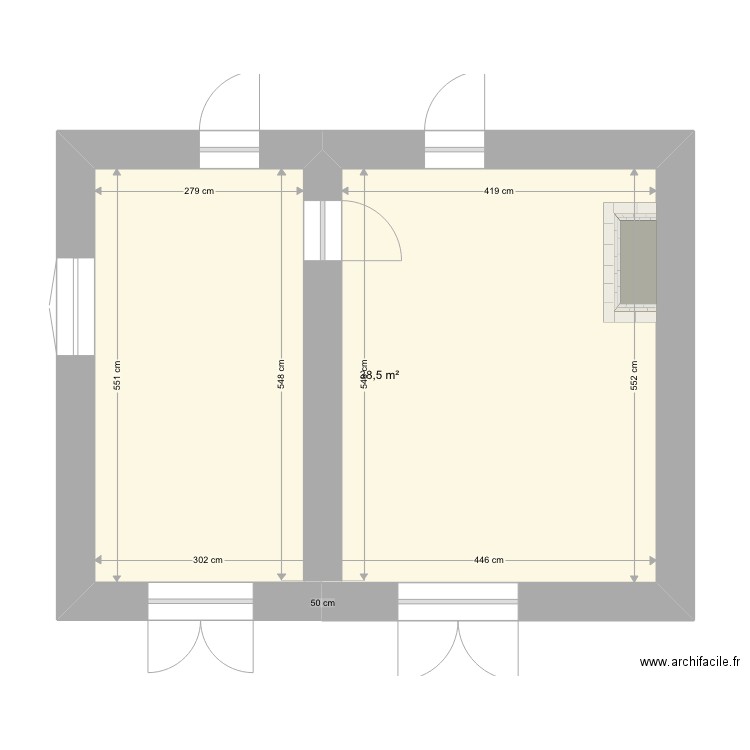 Salon/cuisine. Plan de 1 pièce et 39 m2