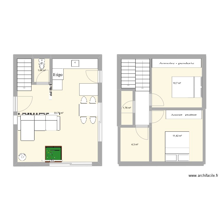 Les Moulins. Plan de 6 pièces et 64 m2