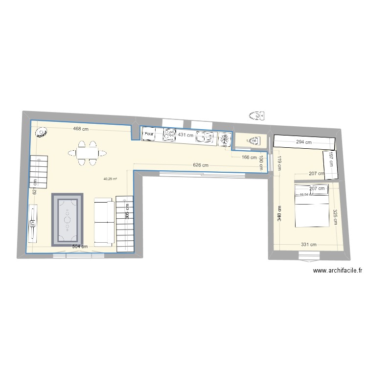 Plan étage (état futur). Plan de 3 pièces et 58 m2