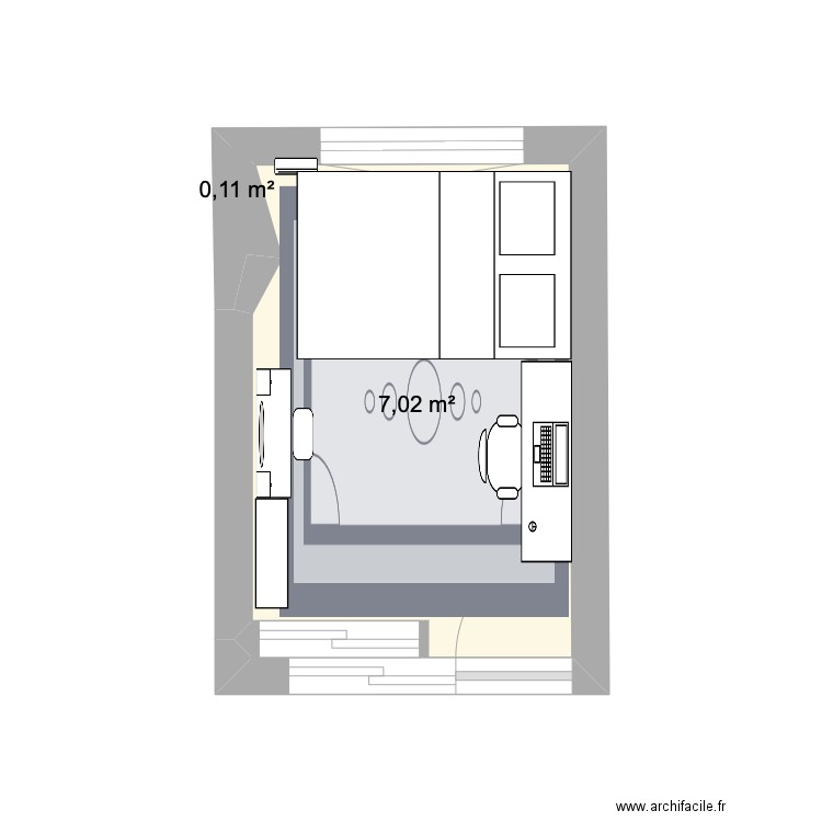 chambre auber  . Plan de 2 pièces et 7 m2