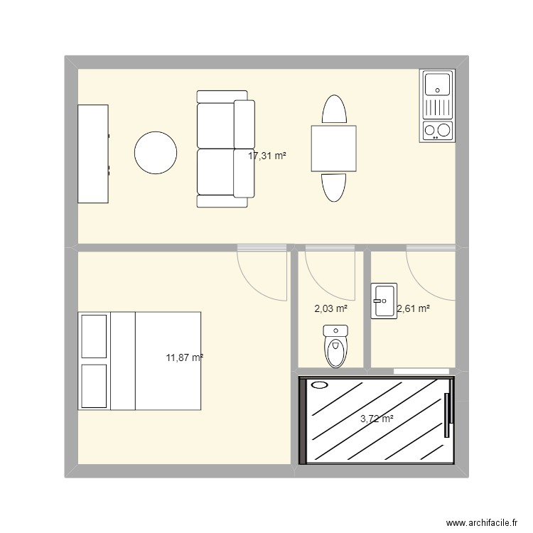 Esquisse 1 . Plan de 5 pièces et 38 m2