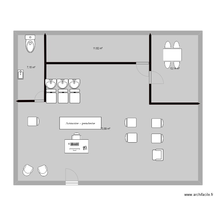 salon der coiffure lola. Plan de 4 pièces et 106 m2