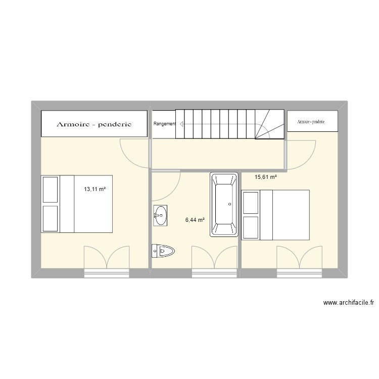 Maison Pierrelaye 55. Plan de 3 pièces et 35 m2