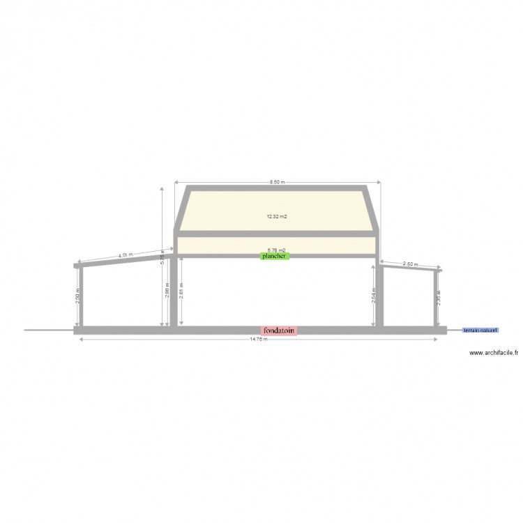 façade coté ouest. Plan de 0 pièce et 0 m2