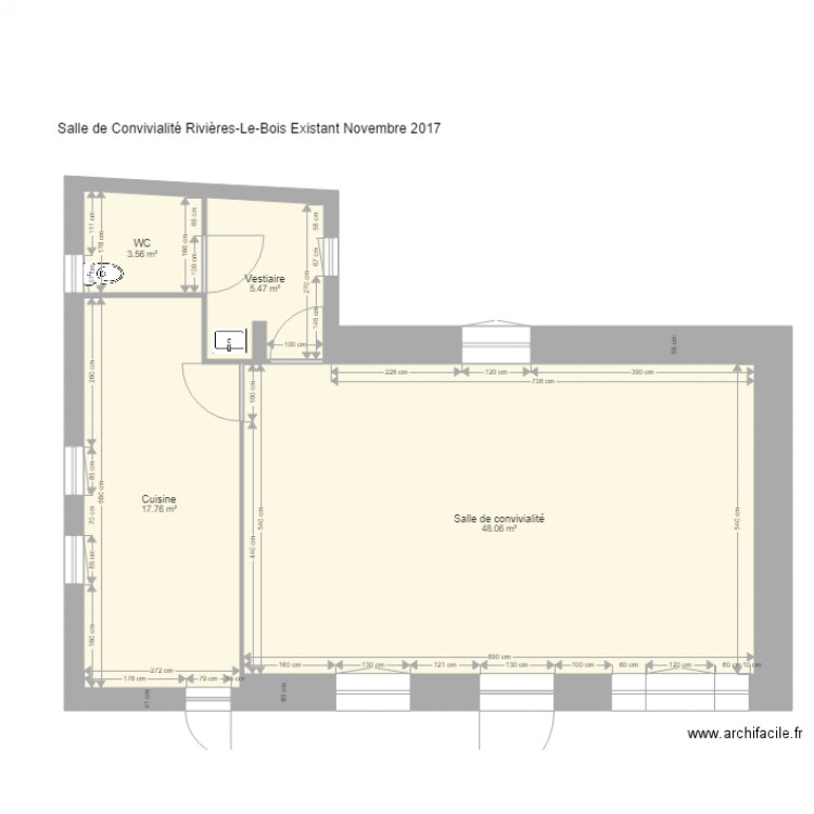 Salle de Convivialité Rivières Le Bois Existant Novembre 2017. Plan de 0 pièce et 0 m2