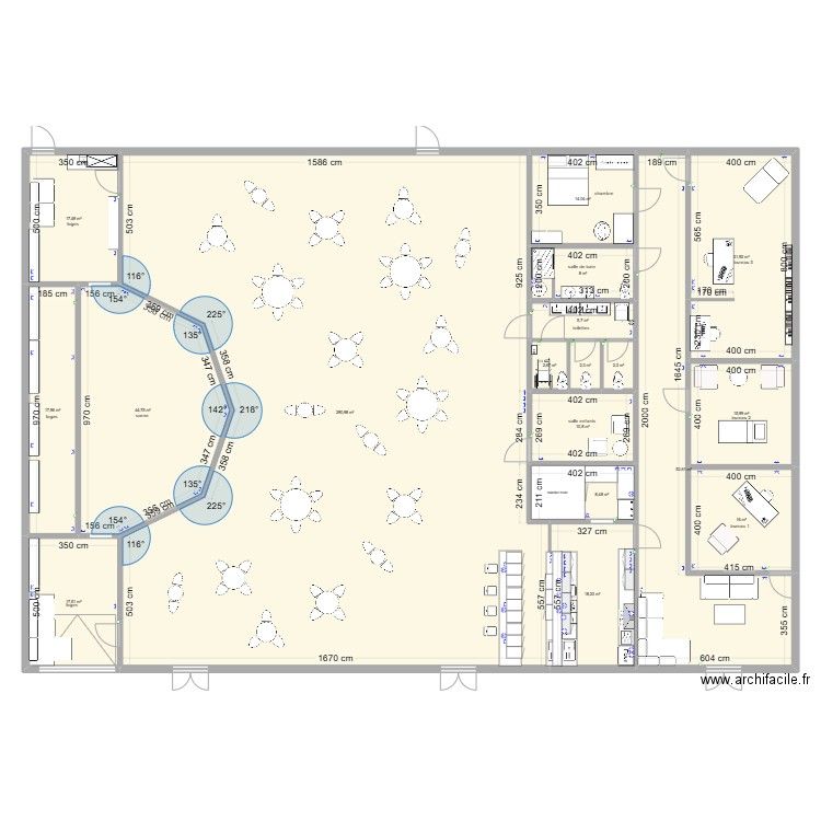 projet salle . Plan de 18 pièces et 578 m2