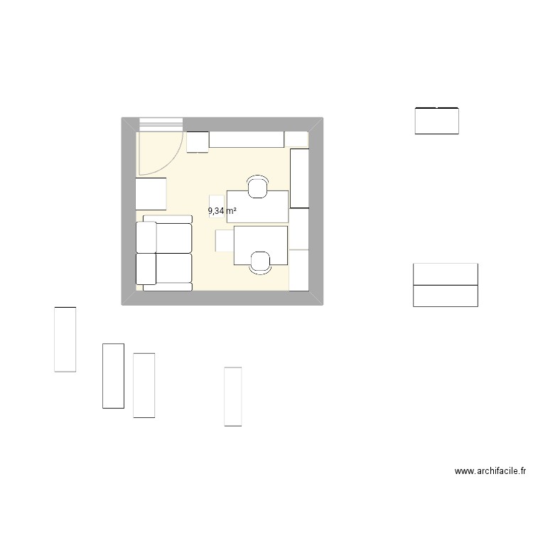 Bureau. Plan de 1 pièce et 9 m2