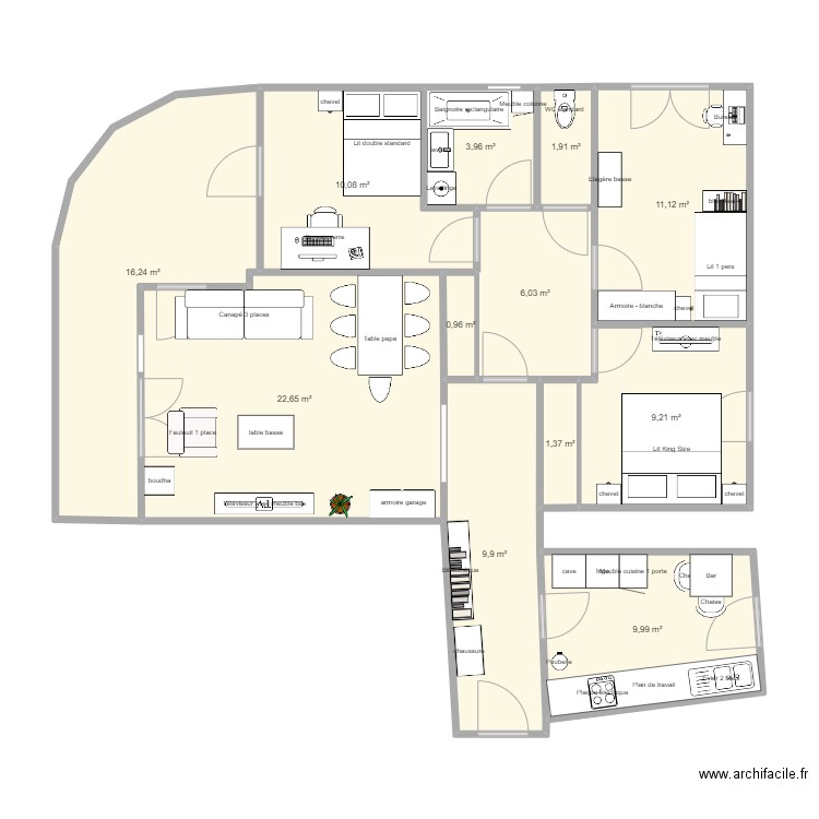 appart. Plan de 12 pièces et 103 m2