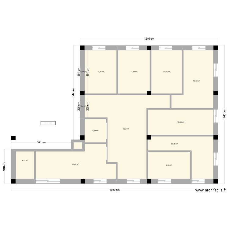 Zoning aménagement Cabinet Médical. Plan de 14 pièces et 145 m2