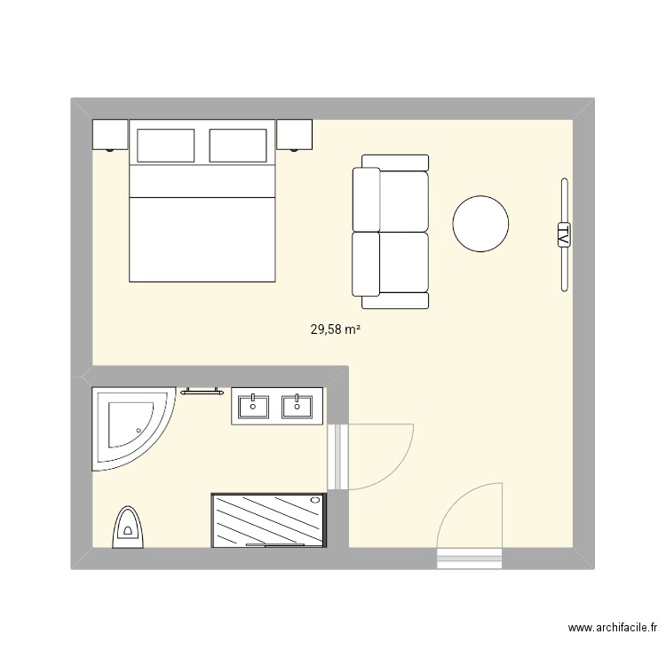 Chambre premium . Plan de 1 pièce et 30 m2