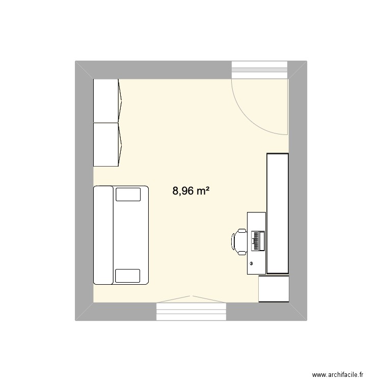 Bureau. Plan de 1 pièce et 9 m2