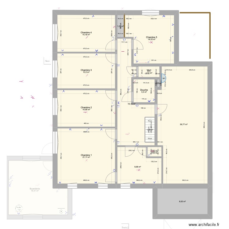 Etage1. Plan de 24 pièces et 331 m2