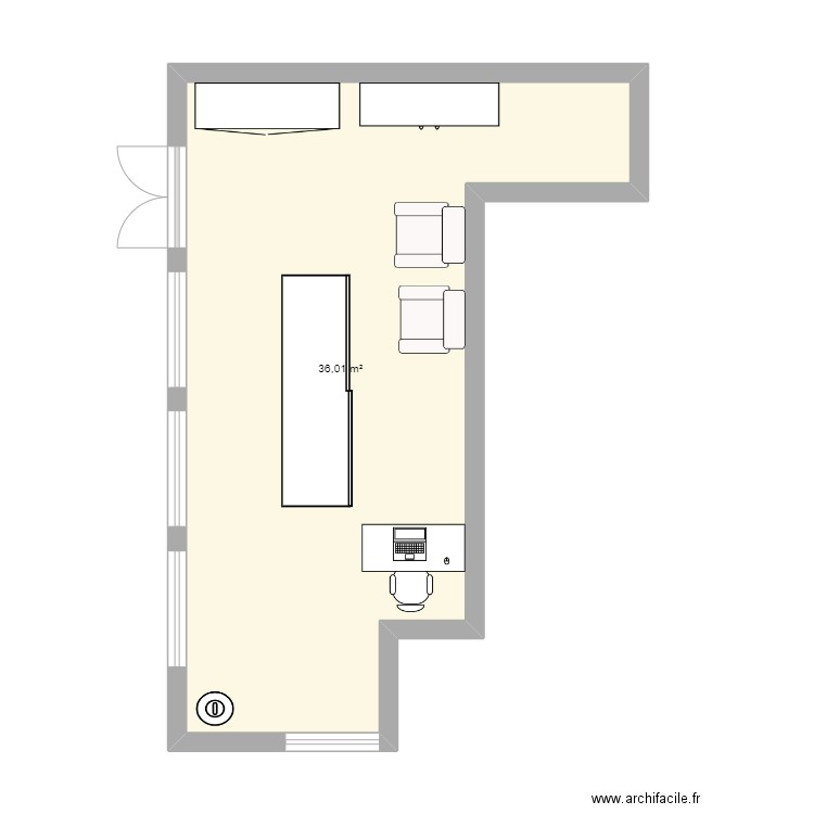 Plan du point de Vente la Palme . Plan de 1 pièce et 36 m2