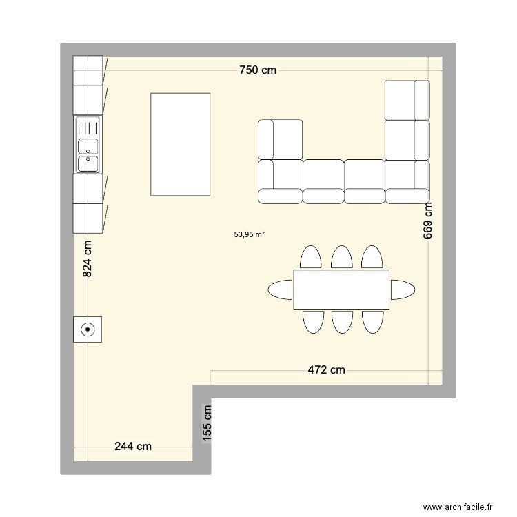 maison. Plan de 1 pièce et 54 m2