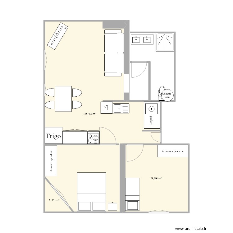 st martin ,dreux. Plan de 3 pièces et 47 m2