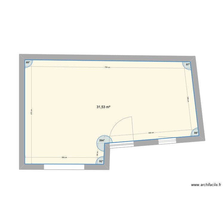 BureauHugo1. Plan de 1 pièce et 32 m2