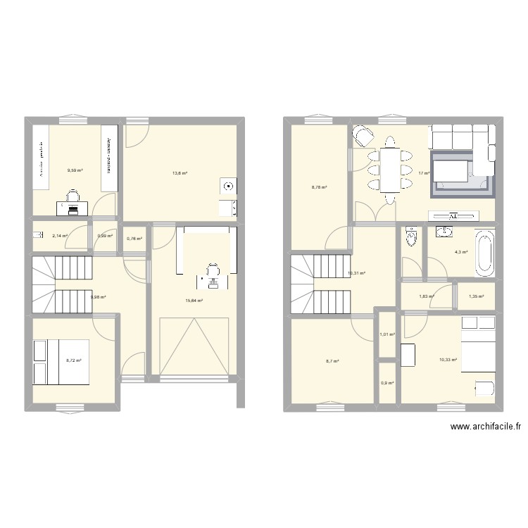 Maison. Plan de 18 pièces et 126 m2