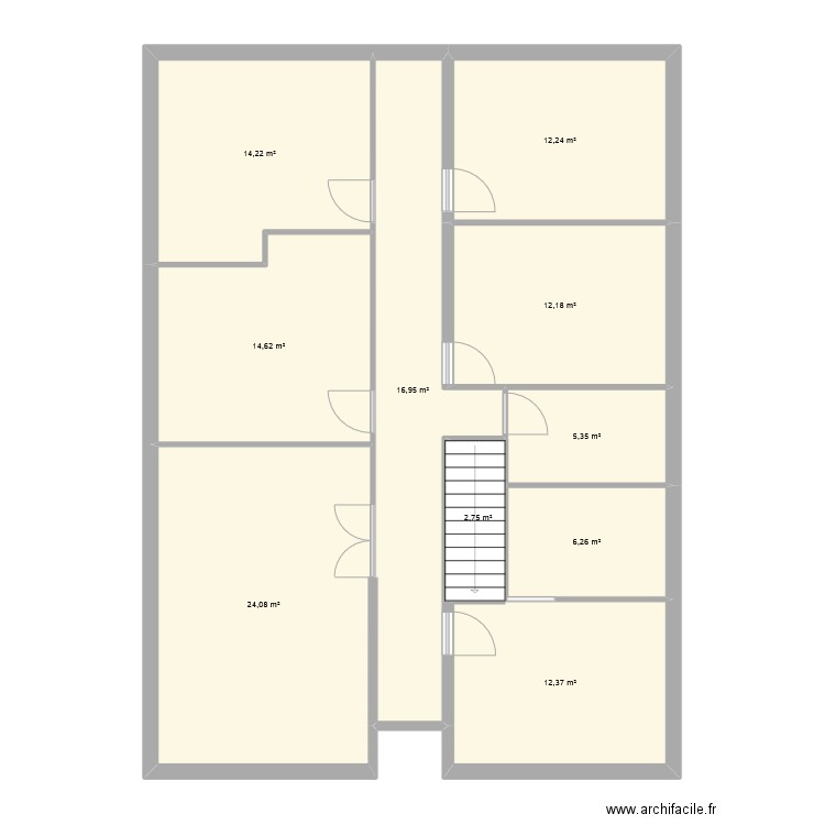 plan r+1 existant. Plan de 10 pièces et 121 m2