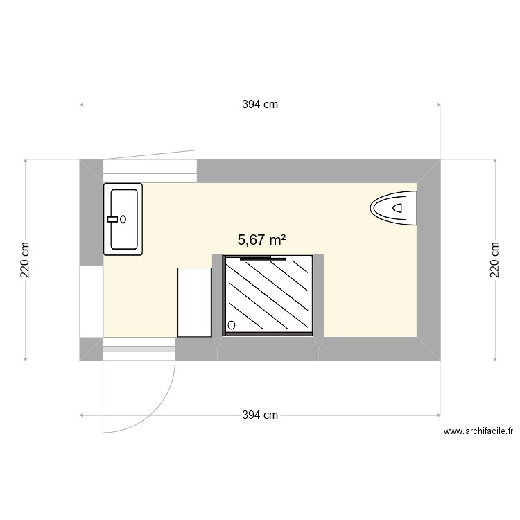 Projet sdb - Plan 1 pièce 6 m2 dessiné par Elodyk68