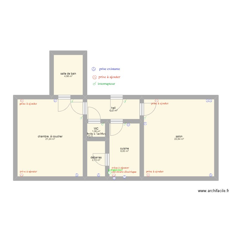 Liège. Plan de 7 pièces et 64 m2