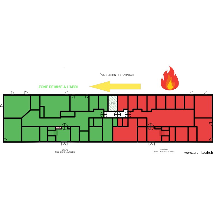 ETAPE / AUBIER EVACUATION RDC. Plan de 48 pièces et 689 m2