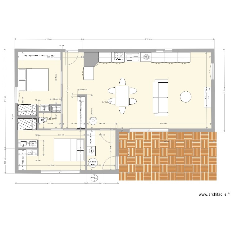 Projet container 5. Plan de 2 pièces et 69 m2