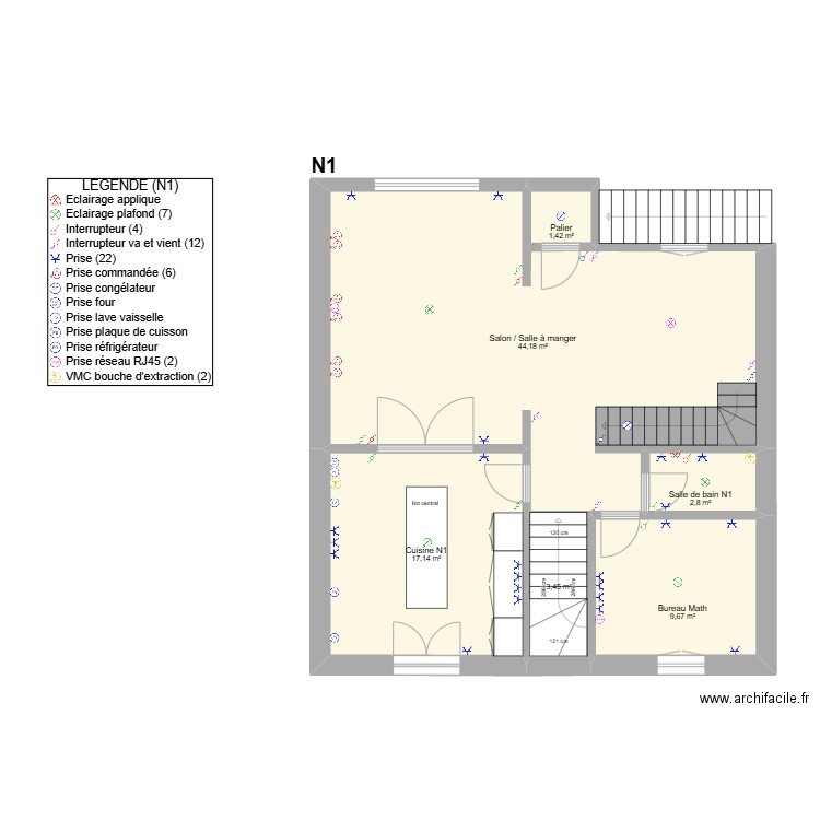 Maison Armand DUEZ ELEC N1. Plan de 6 pièces et 79 m2