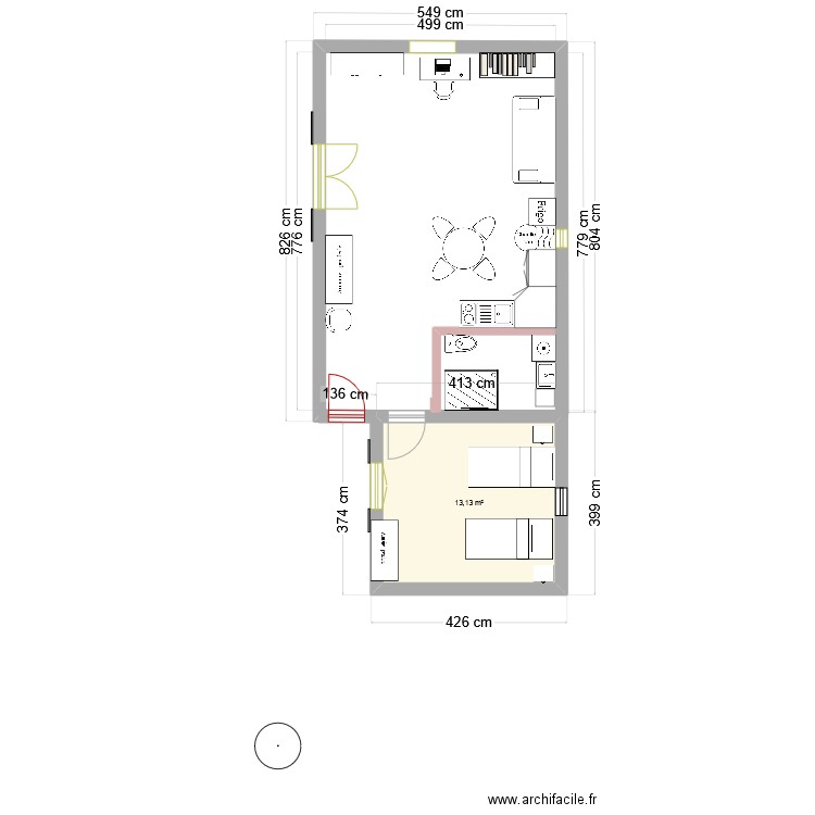 Studio. Plan de 2 pièces et 24 m2