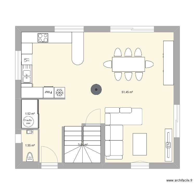 Maison Baltzenheim RDC. Plan de 4 pièces et 58 m2