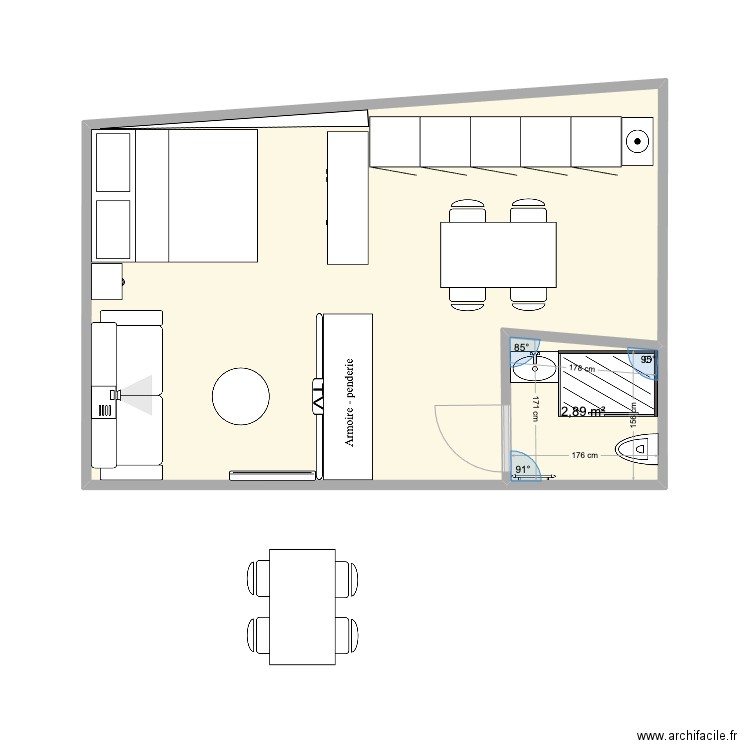 Victor Hugo v1. Plan de 2 pièces et 30 m2