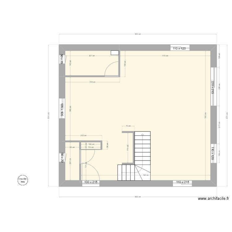 RDC PAPA PLACO. Plan de 4 pièces et 61 m2