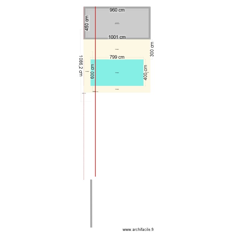 Implantation jardin piscine pool house. Plan de 1 pièce et 43 m2