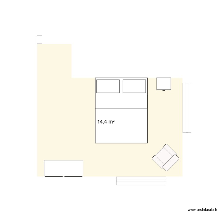 CHAMBRE N° 1. Plan de 1 pièce et 14 m2