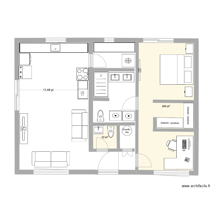 222 Roselins (2). Plan de 2 pièces et 27 m2