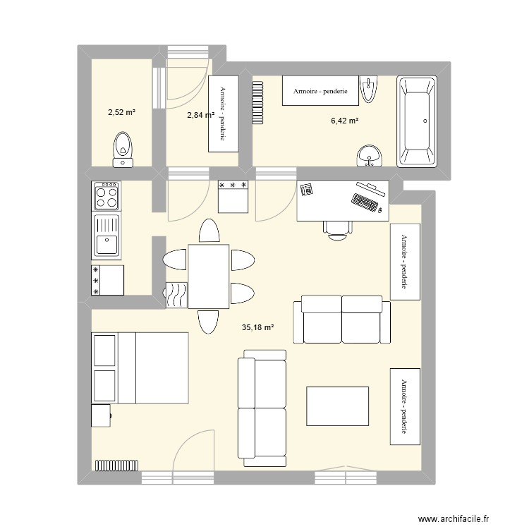 Appart. Plan de 4 pièces et 47 m2