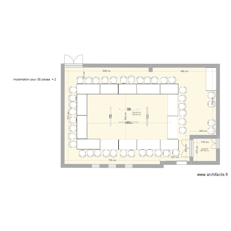 SALLE CA -jm38. Plan de 2 pièces et 85 m2