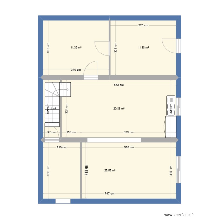 pringy. Plan de 5 pièces et 70 m2