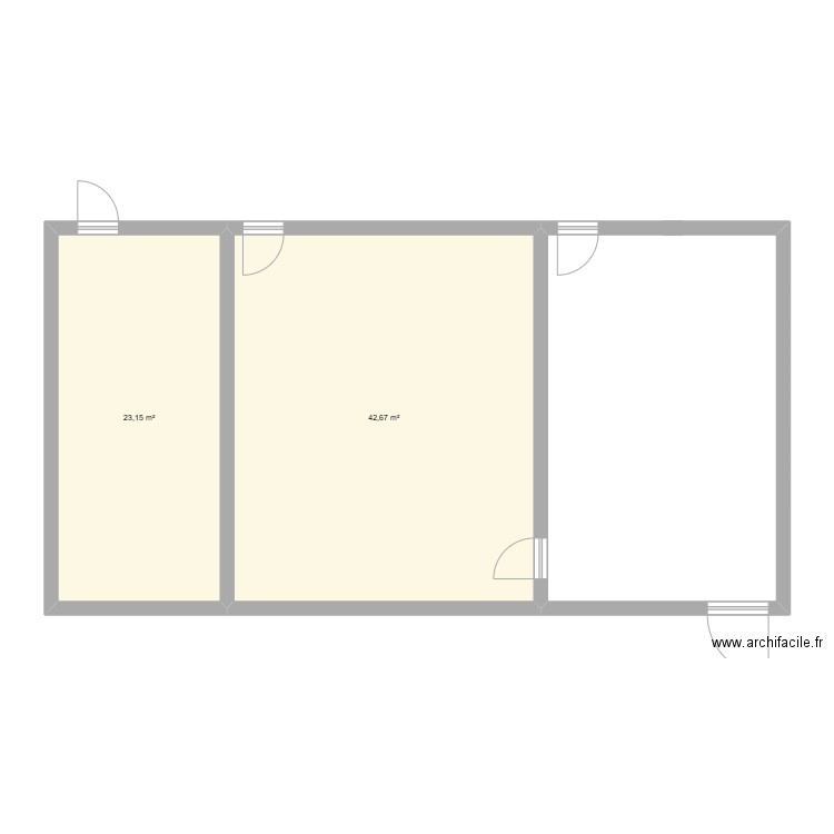 site b. Plan de 2 pièces et 66 m2