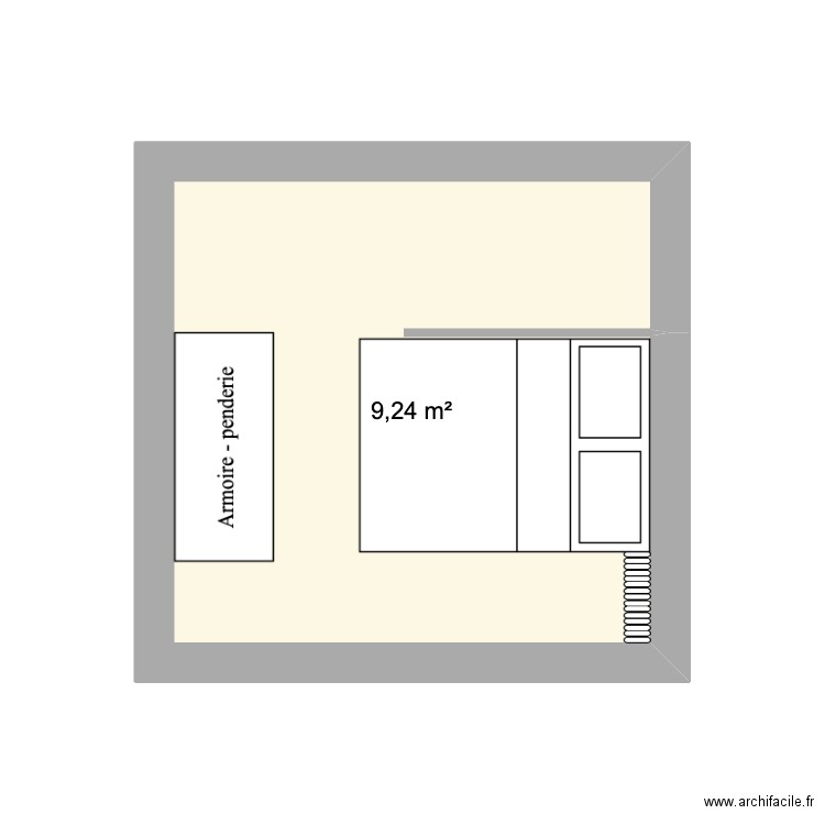 Chambre. Plan de 1 pièce et 9 m2