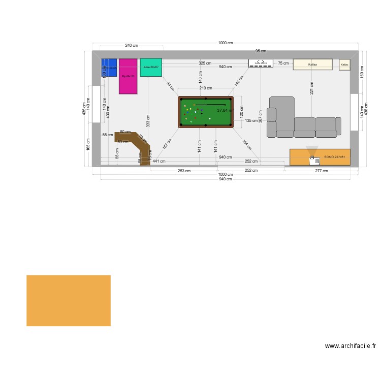 Amenagement salle de jeux et salon 2. Plan de 1 pièce et 38 m2