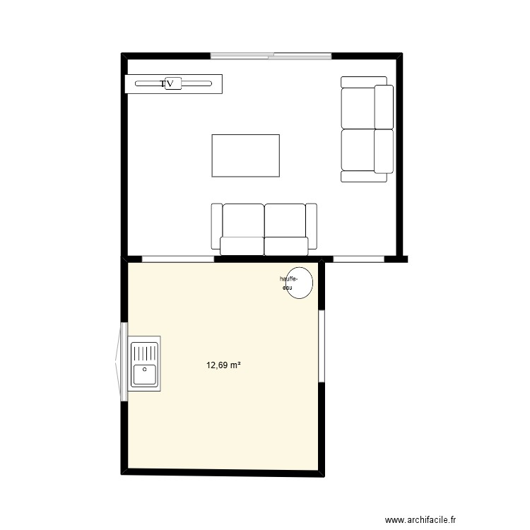 cuisine. Plan de 1 pièce et 13 m2