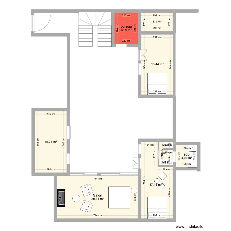 Riad RDC. Plan de 8 pièces et 98 m2