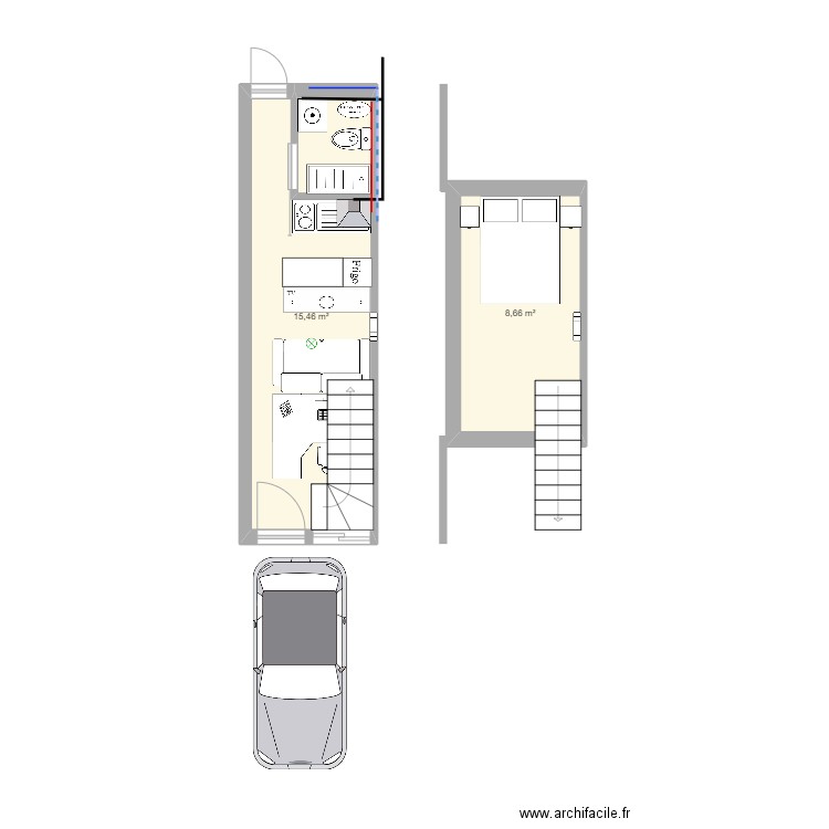 bretigny. Plan de 2 pièces et 24 m2