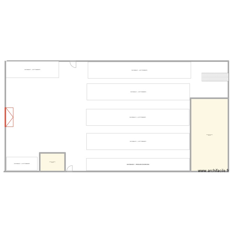 magasin. Plan de 2 pièces et 227 m2