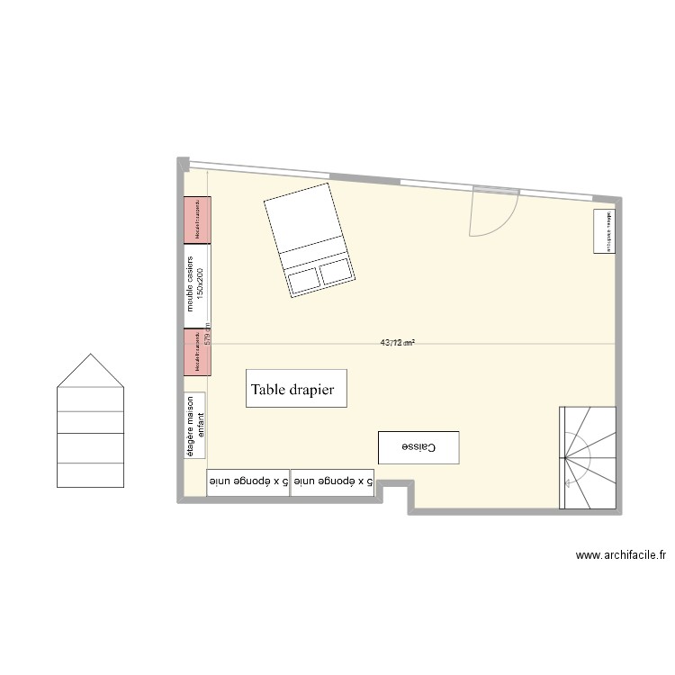 Riom meubles. Plan de 1 pièce et 43 m2