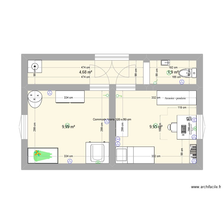 chambre des enfants. Plan de 4 pièces et 26 m2