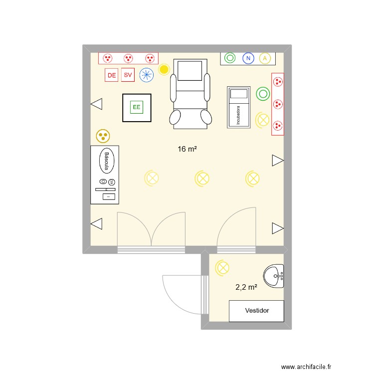 Área de Parto . Plan de 2 pièces et 18 m2