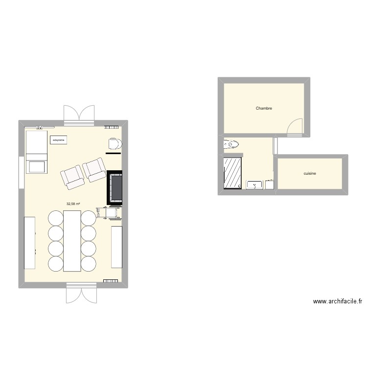 Rag. Plan de 1 pièce et 33 m2