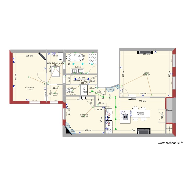 V5 électricité. Plan de 13 pièces et 84 m2